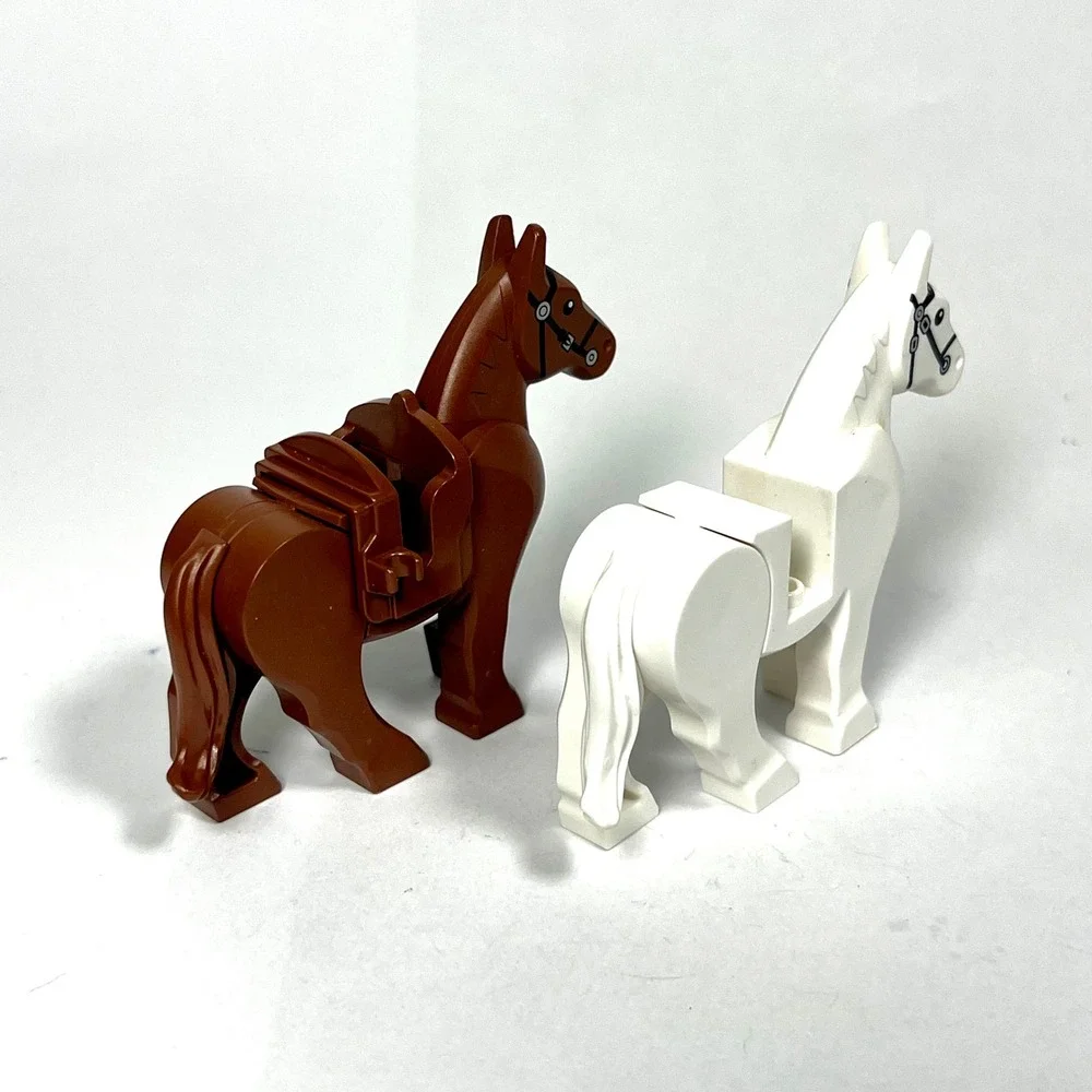 LEGO Animals Lot 2 Horses Movable Legs Reddish Brown White Bridle Castle Western